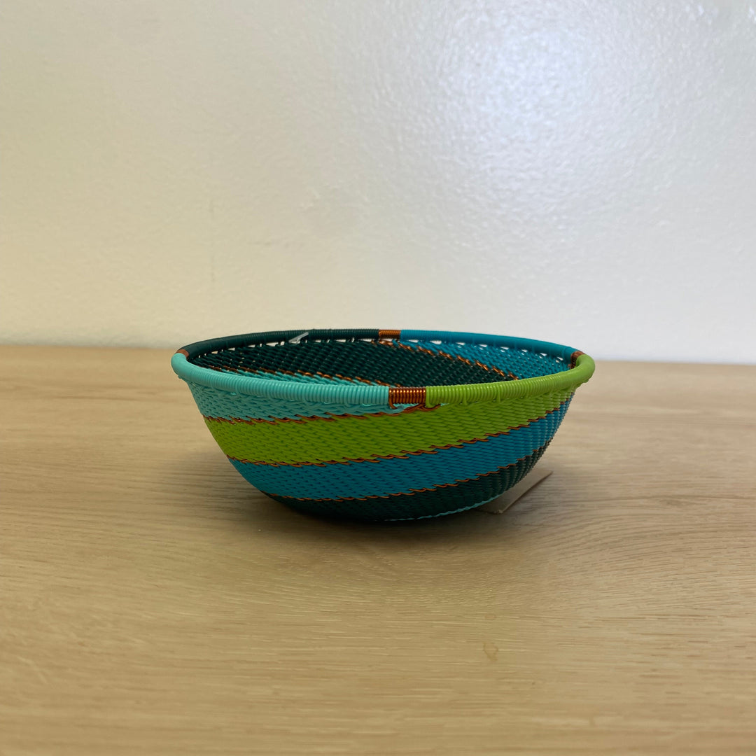 Teal Zulu Wire bowls handmade by Zulu artisans in South Africa.