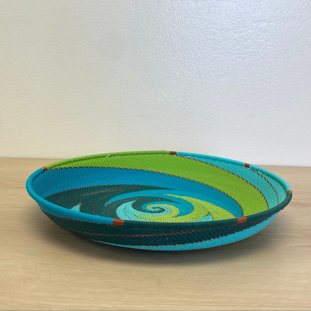 Teal Zulu Wire large tray handmade by Zulu artisans in South Africa.
