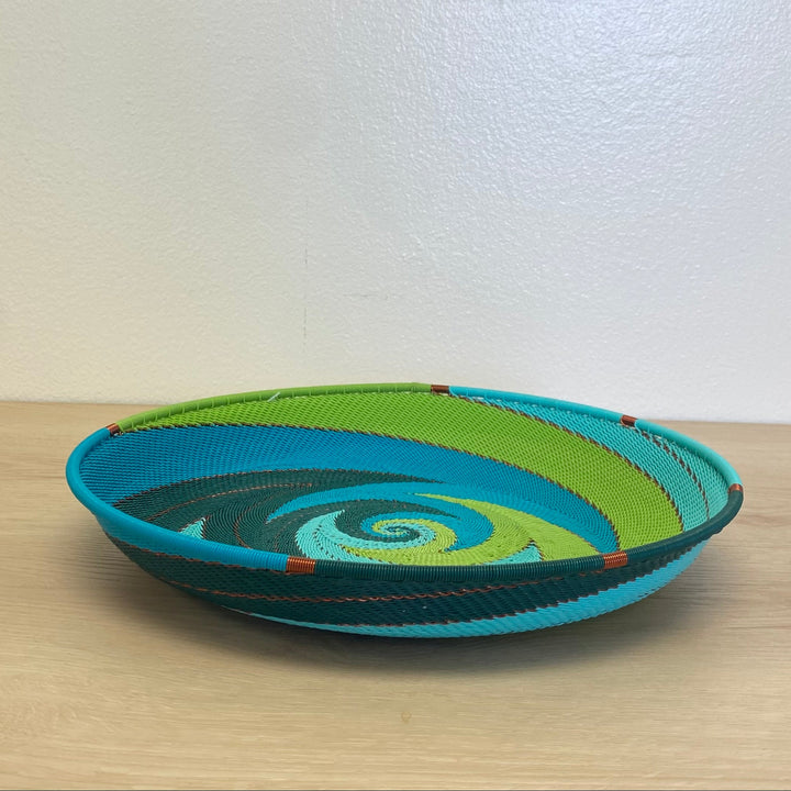 Teal Zulu Wire large tray handmade by Zulu artisans in South Africa.