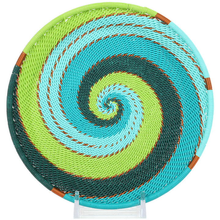 Handwoven Zulu Wire Small Tray in Teal from South Africa in a variety of colorful and neutral artisan patterns.