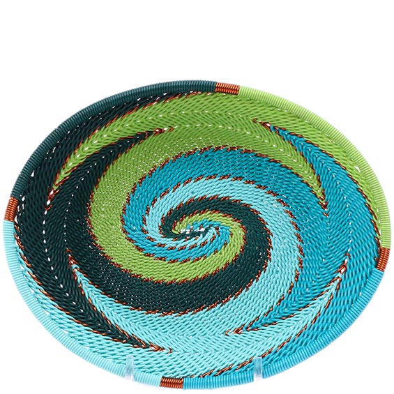 Handwoven Zulu Wire Soap Dish in Teal color way from South Africa in a variety of colorful and neutral artisan patterns.