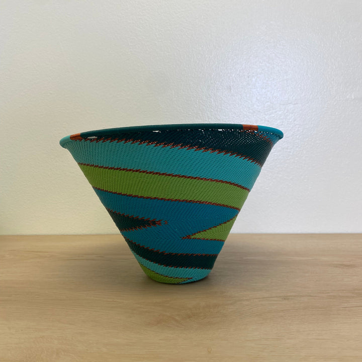 Teal Zulu Wire vase handmade by Zulu artisans in South Africa.