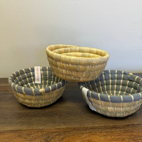 Three of our bread baskets in natural and grey. Perfect for proofing sourdough.