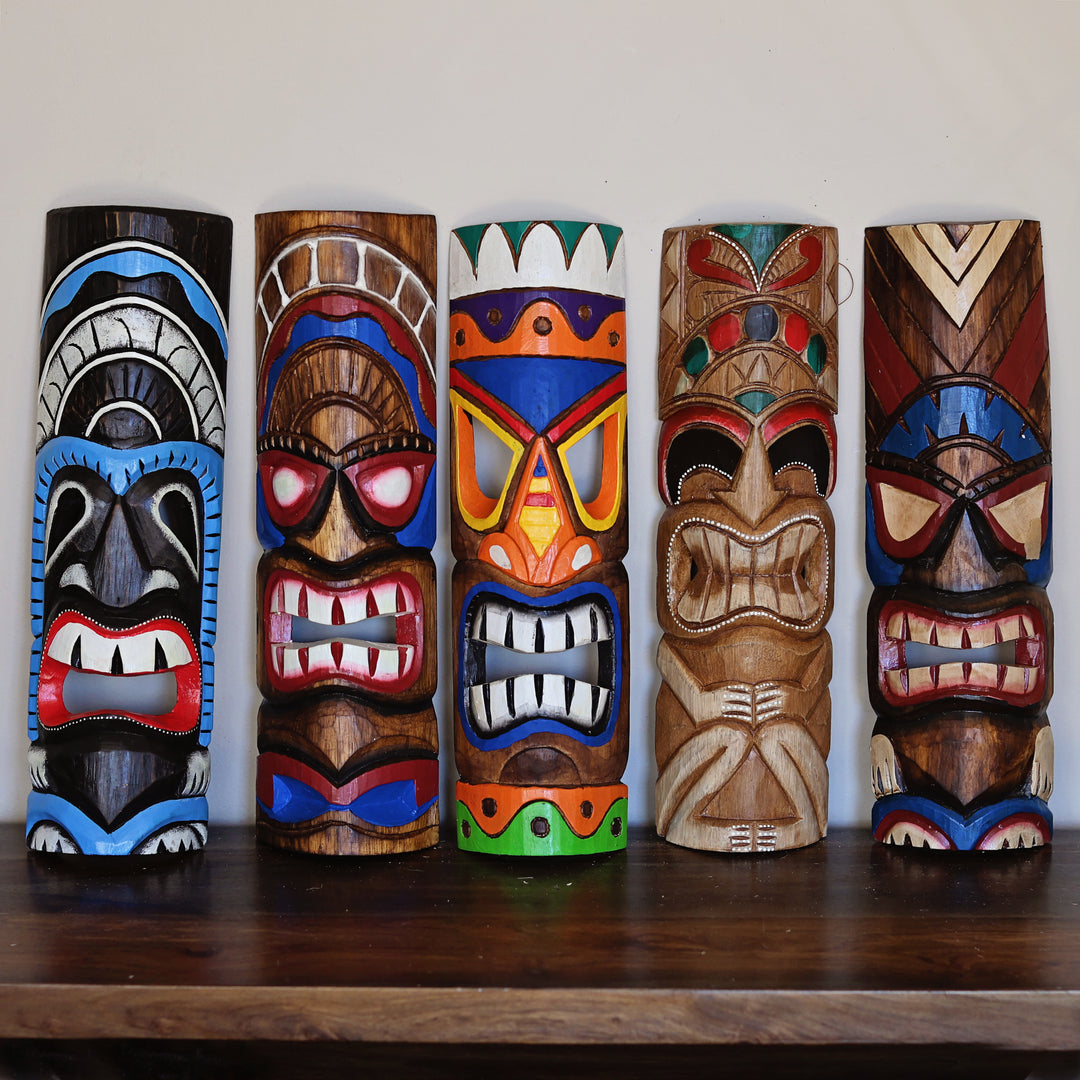 Bamboo tiki mask fair trade home decor piece handmade by artisans