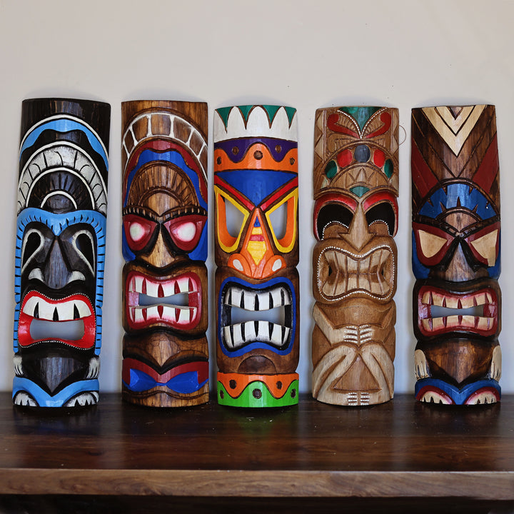 Bamboo tiki mask fair trade home decor piece handmade by artisans