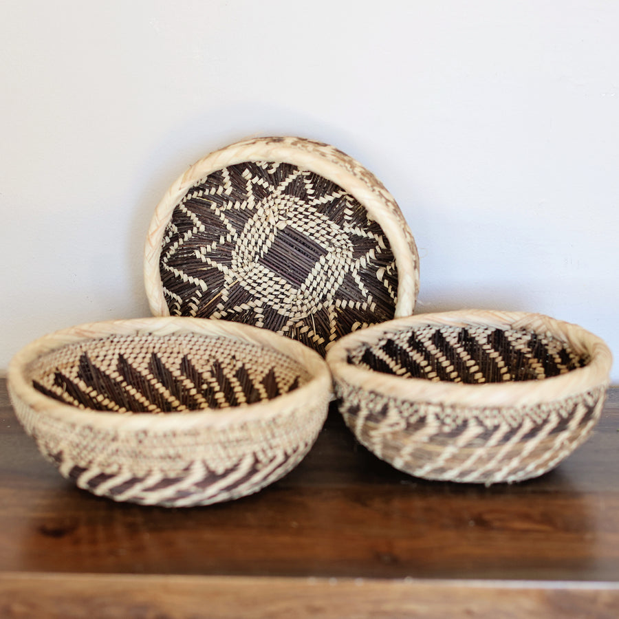 Handwoven fair trade Tonga basket bowl from Zambia with rustic natural design