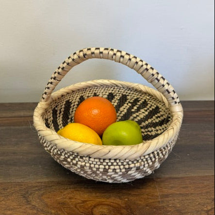 Handwoven fair trade Tonga bowl with handles from Zambia with rustic natural design