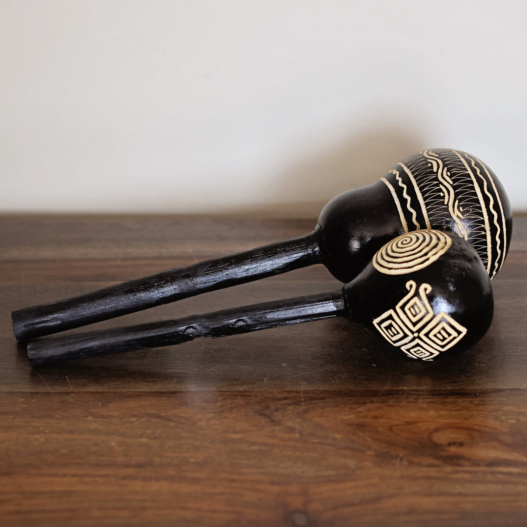 Traditional African maracas handmade from gourds in Kenya.