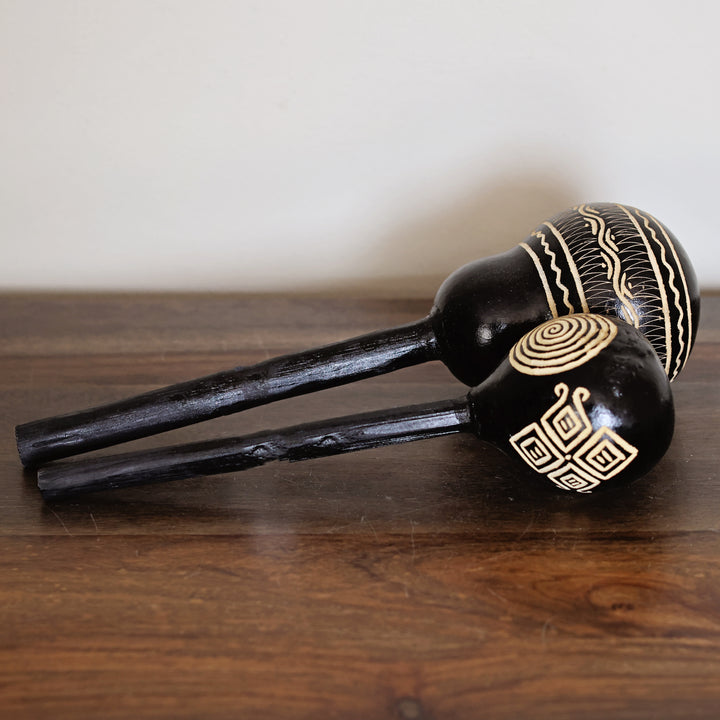 Traditional African maracas handmade from gourds in Kenya.