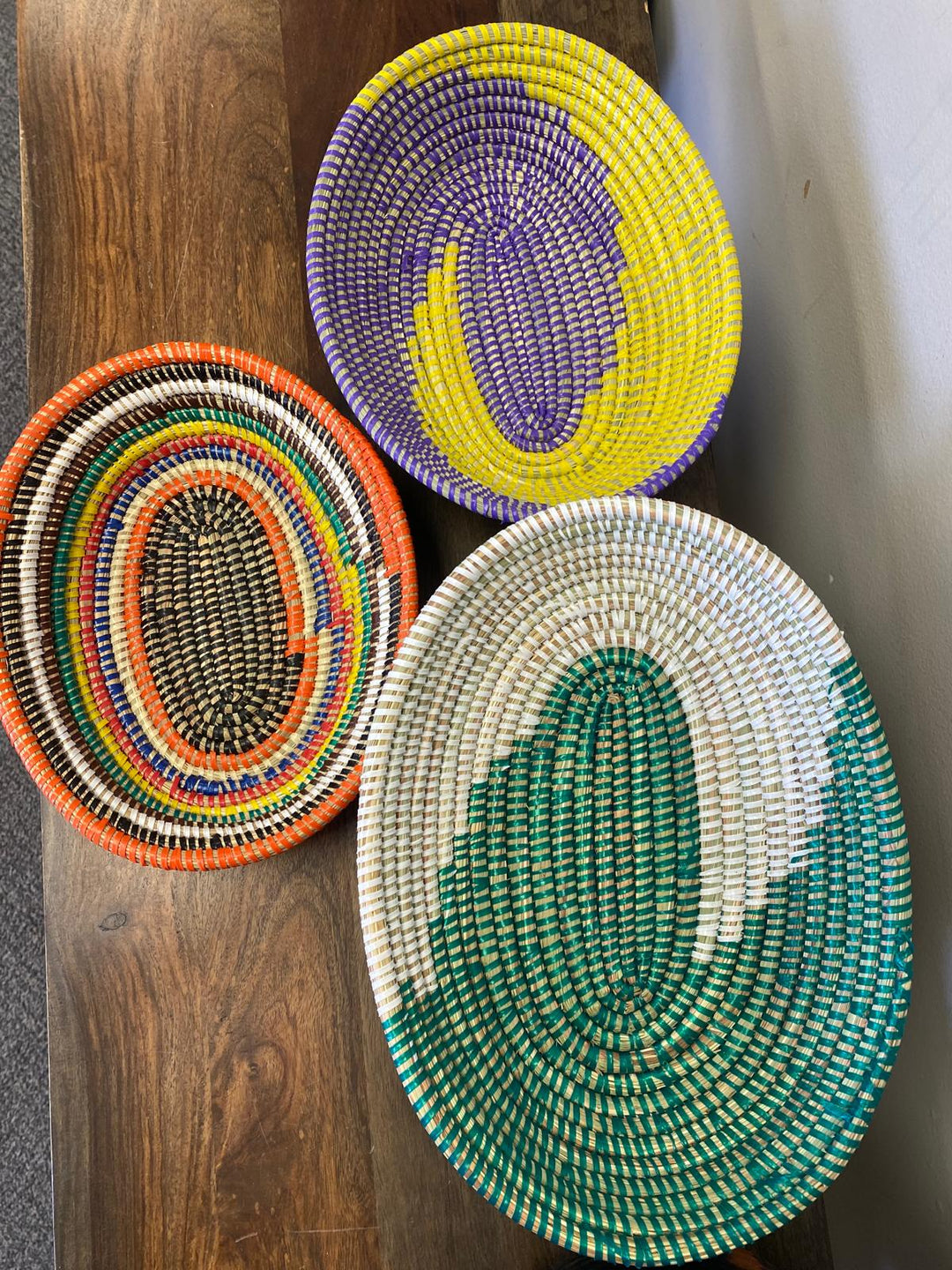 Oval sweetgrass decorative bowl handwoven in Senegal for tabletop use
