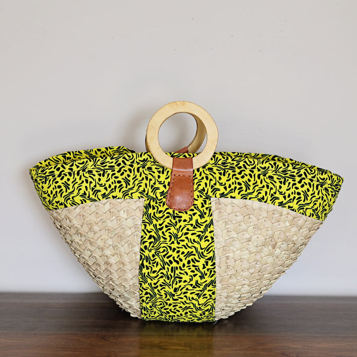 Kikapu Janet Tote Bag with African Cloth